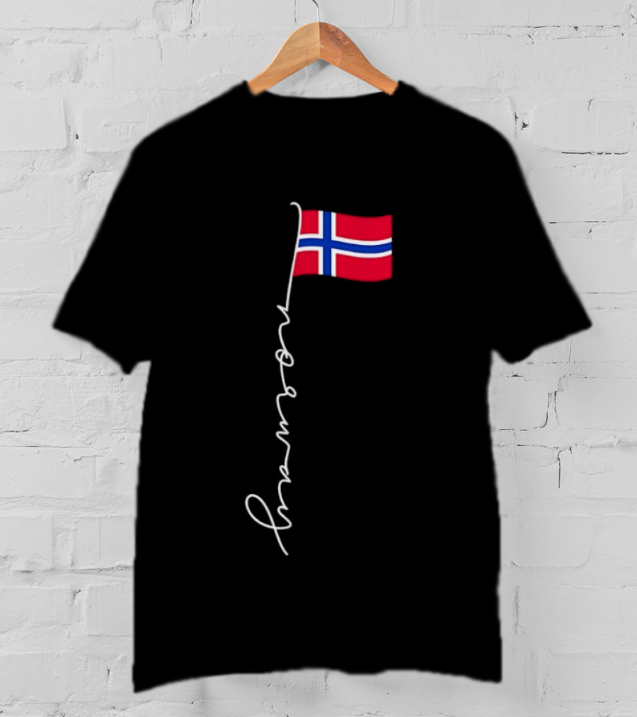 Norway Flag Cursive Text Norwegian Pride T-Shirt