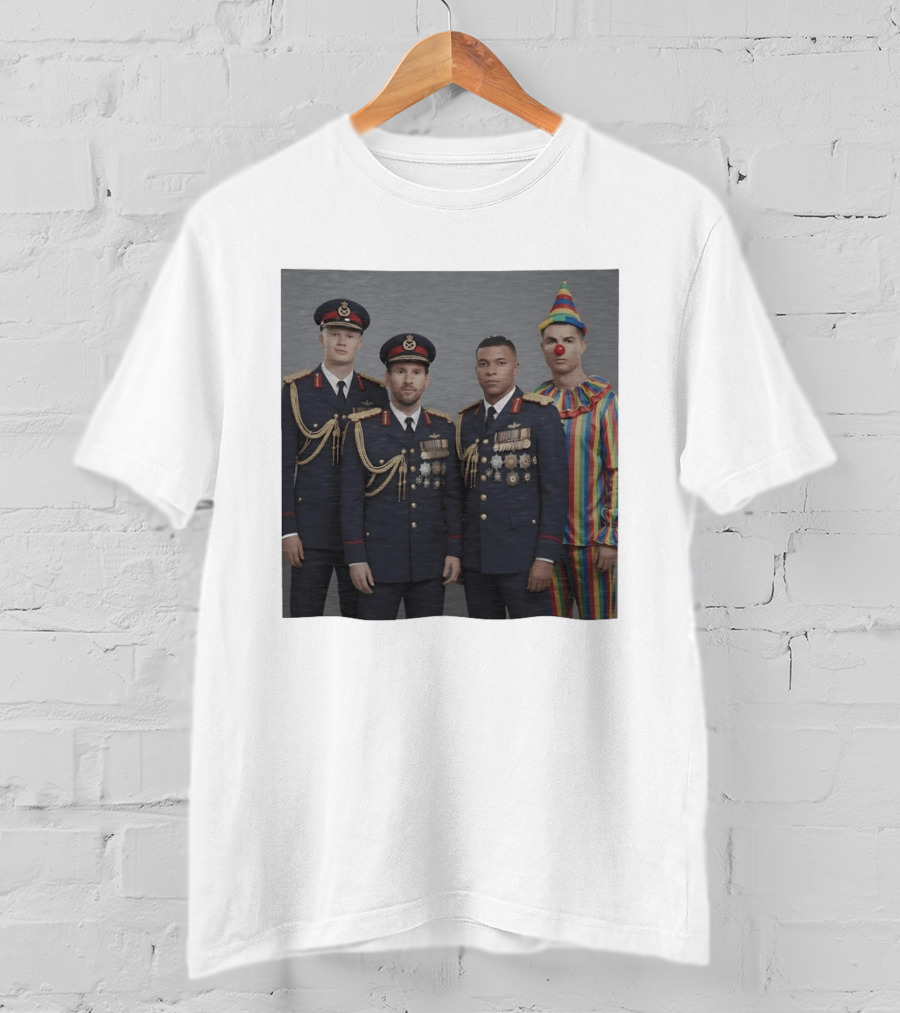 Erling Haaland Lionel Messi Kylian Mbappé Cristiano Ronaldo Military Clown Mashup T-Shirt