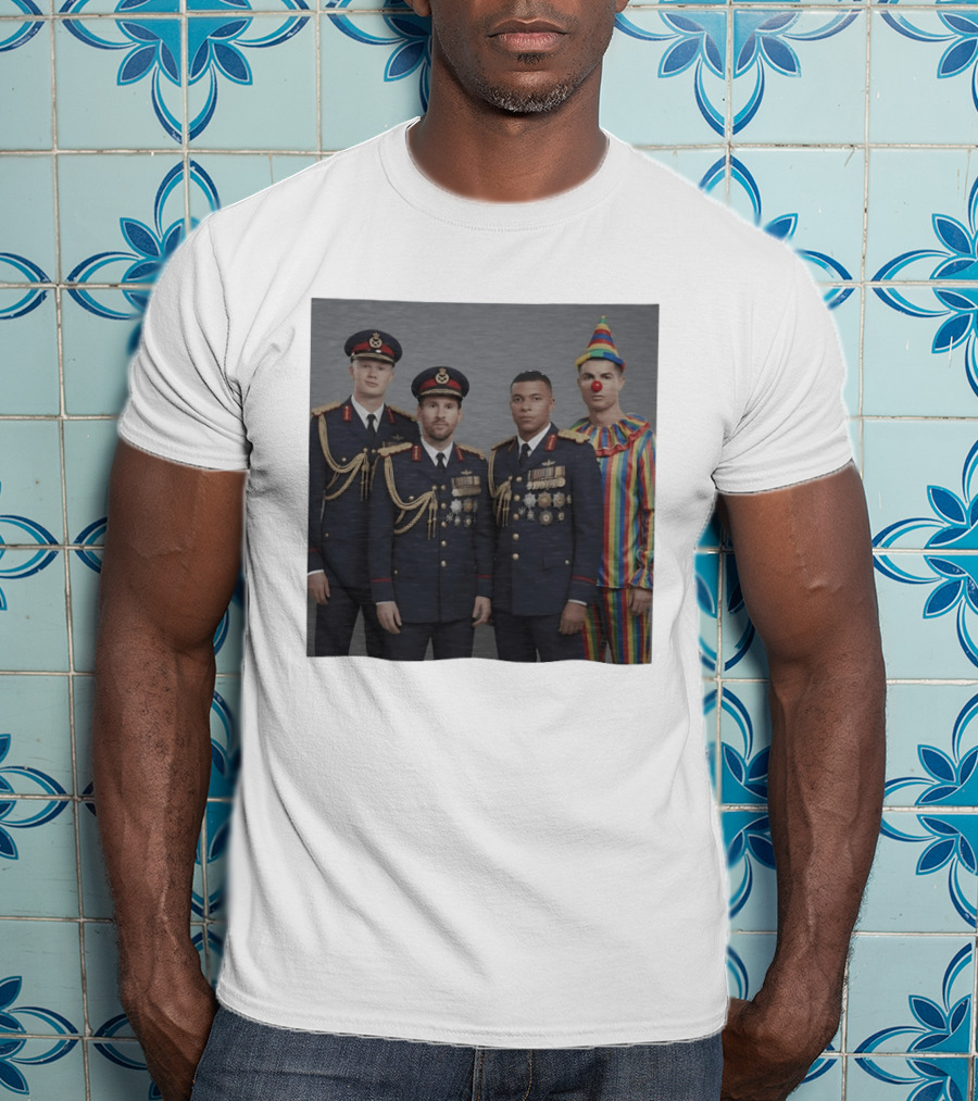 Erling Haaland Lionel Messi Kylian Mbappé Cristiano Ronaldo Military Clown Mashup T-Shirt
