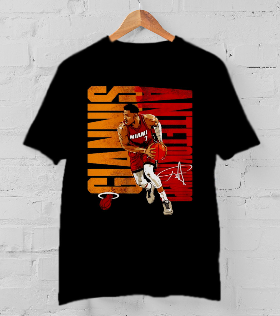 Giannis Antetokounmpo Miami 7 Basketball Running Miami Heat T-Shirt