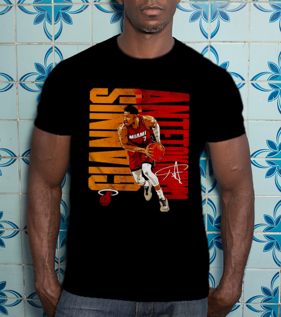Giannis Antetokounmpo Miami 7 Basketball Running Miami Heat T-Shirt