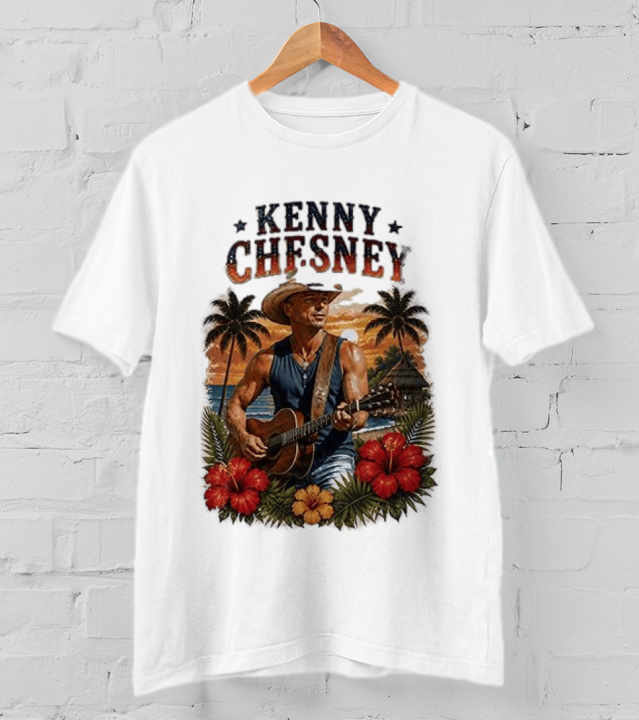 Kenny Chesney Tropical Paradise Vibes With Guitar And Palm Trees T-Shirt