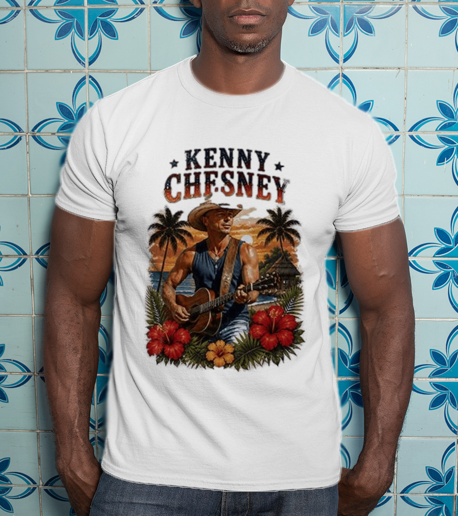 Kenny Chesney Tropical Paradise Vibes With Guitar And Palm Trees T-Shirt