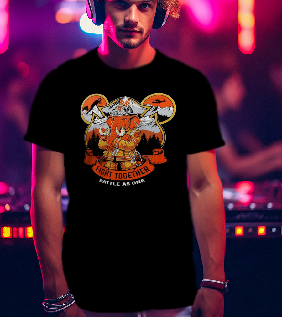 Sandy City FDC 0904 Elephant Firefighter Fight Together Battle As One Mountains Helicopter Wolf T-Shirt