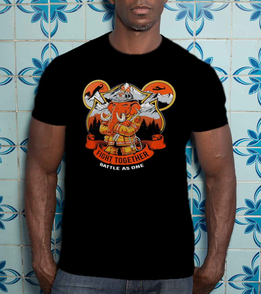 Sandy City FDC 0904 Elephant Firefighter Fight Together Battle As One Mountains Helicopter Wolf T-Shirt