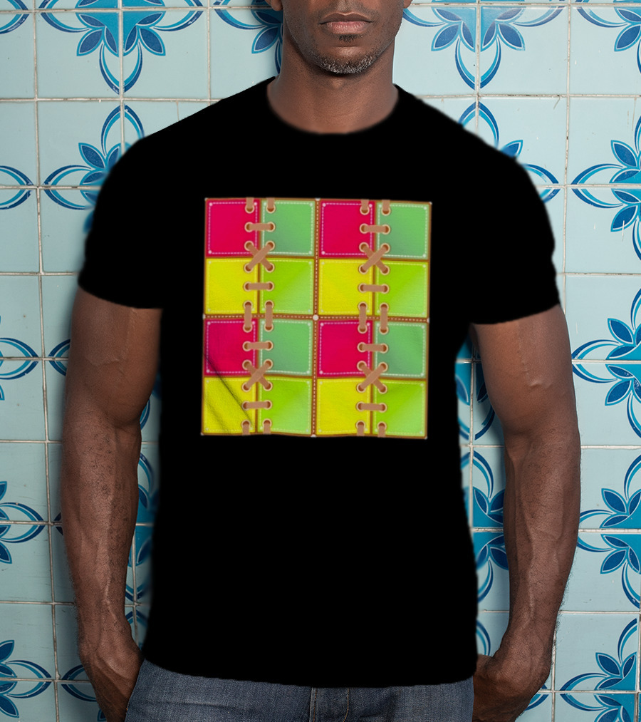 Seamless Laces Cut Vibrant Quadrant Squares T-Shirt