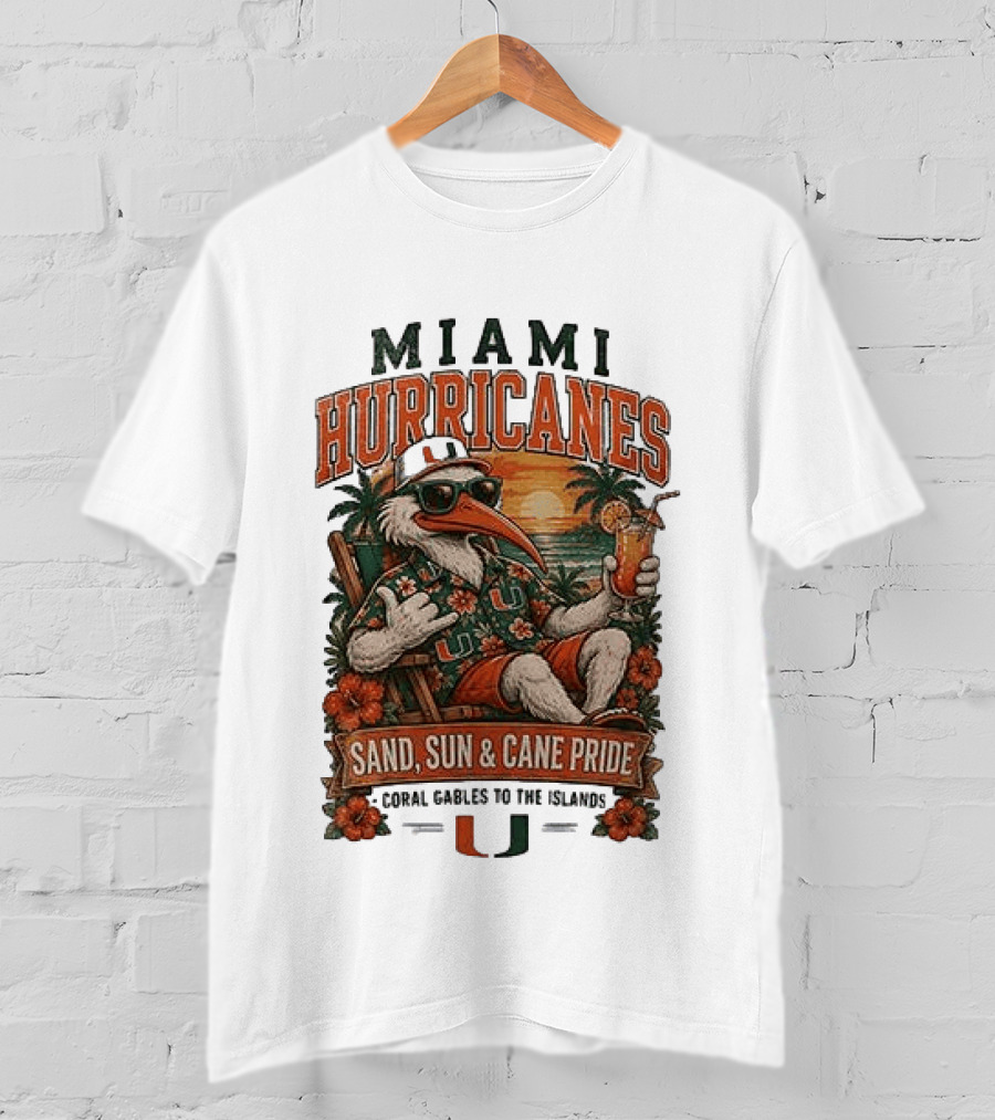 Miami Hurricanes Sand Sun Cane Pride Coral Gables To The Islands T-Shirt