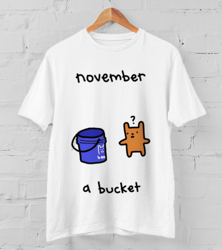 November A Bucket Doodle Minimalist Orange Character Blue Bucket T-Shirt