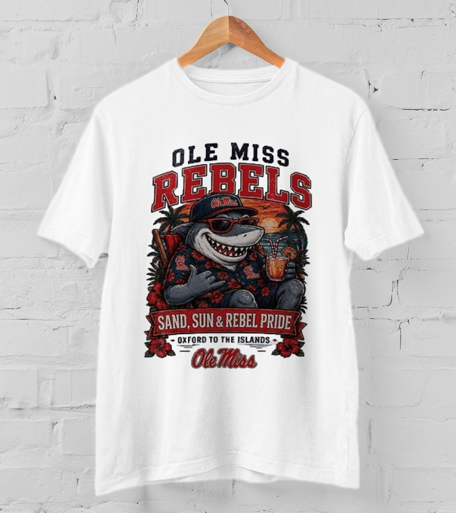 Ole Miss Rebels Shark Sand Sun Rebel Pride Oxford To The Islands T-Shirt