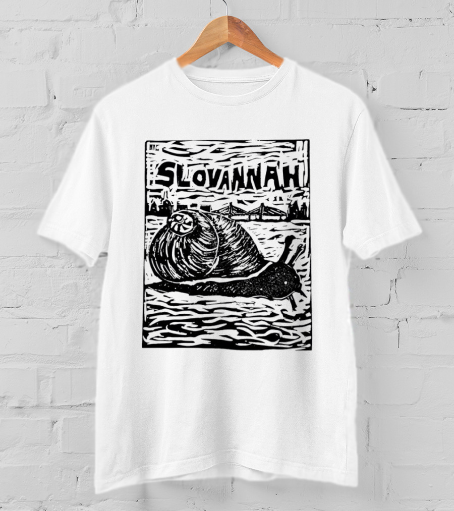 Slovannah Snail Woodcut Linocut Savannah Artistry T-Shirt