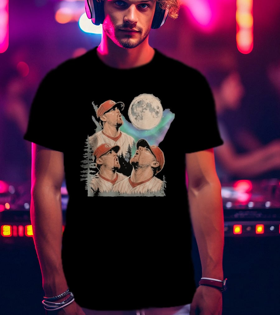 Three Howling Phillies 2026 Randy Wolf Meme Vintage Baseball Art Baseball Moon Forest T-Shirt