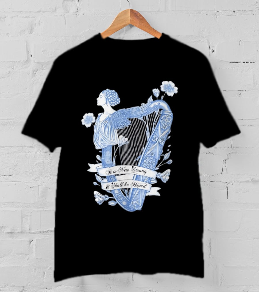 It Is New Strung And Shall Be Heard Harp Celtic Angelic Floral T-Shirt