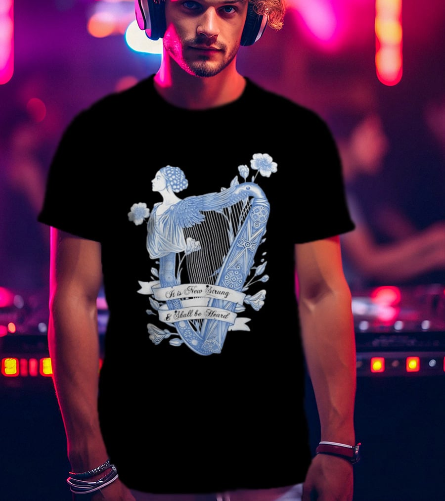 It Is New Strung And Shall Be Heard Harp Celtic Angelic Floral T-Shirt