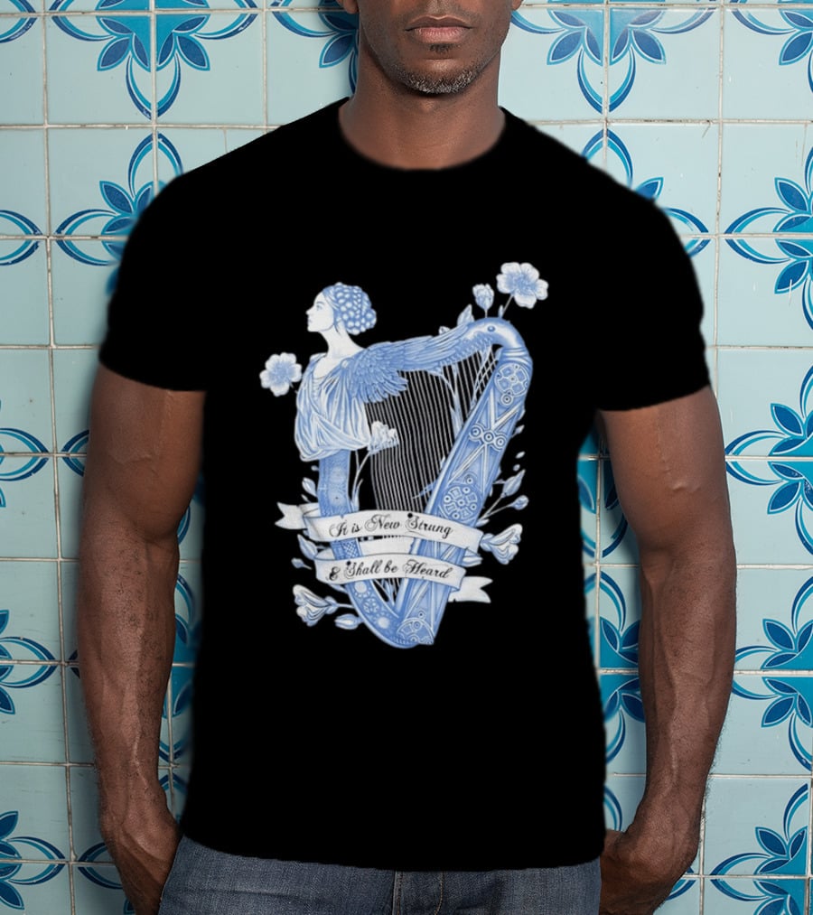 It Is New Strung And Shall Be Heard Harp Celtic Angelic Floral T-Shirt