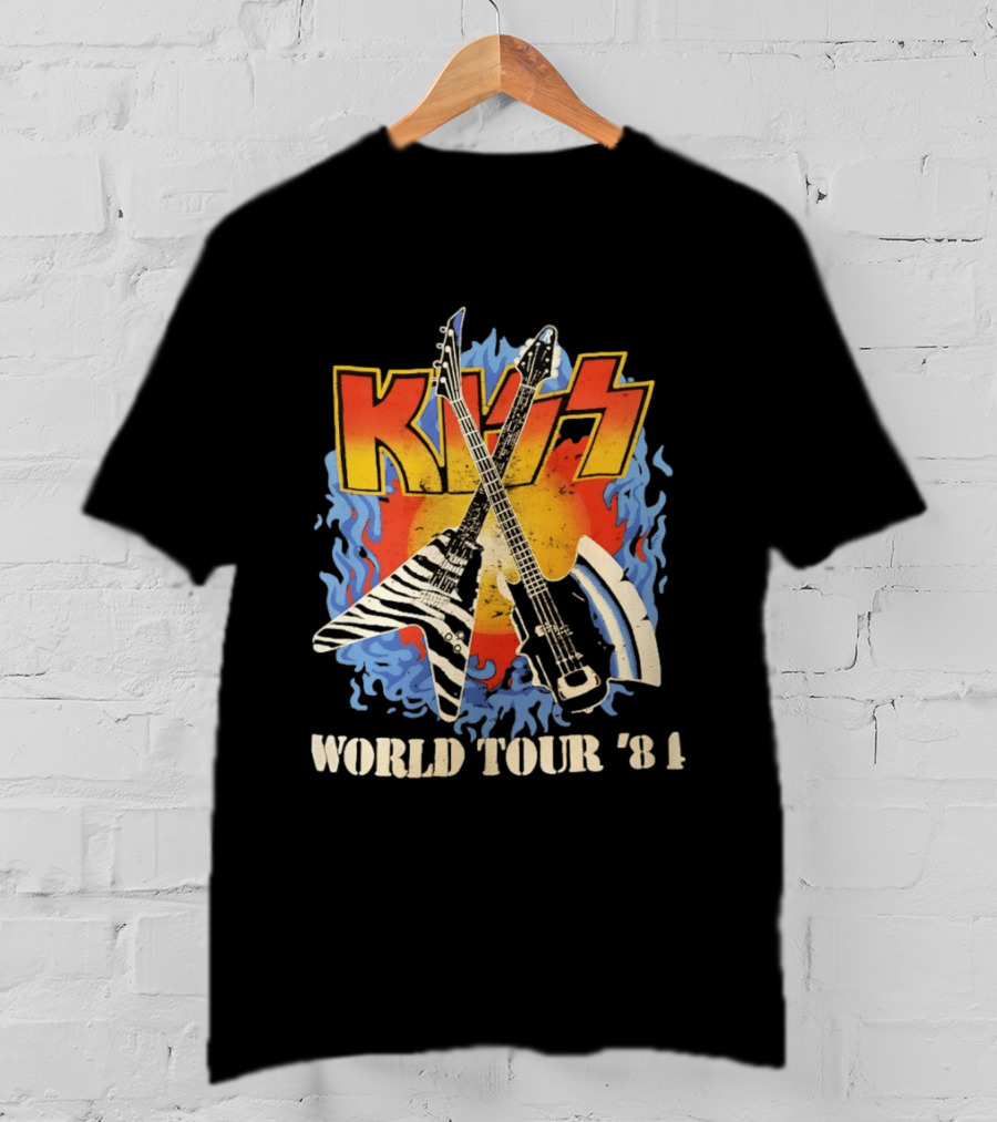 Kiss World Tour '84 Rock Music Band Vintage Electric Guitars T-Shirt
