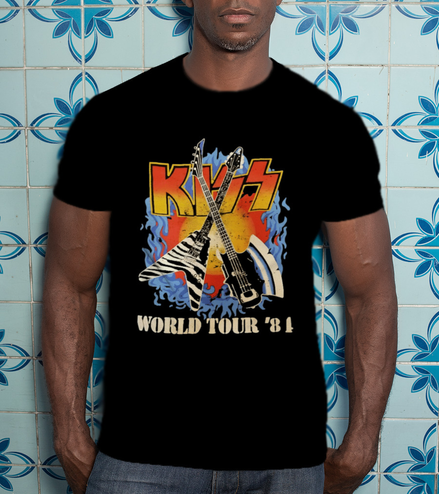 Kiss World Tour '84 Rock Music Band Vintage Electric Guitars T-Shirt