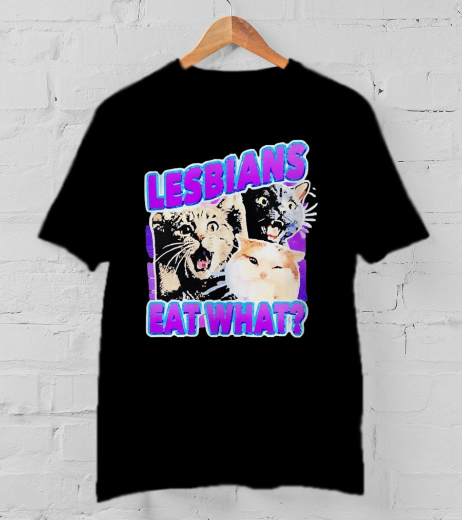 Lesbians Eat What Cat Meme Lesbian Pride Retro Cats T-Shirt