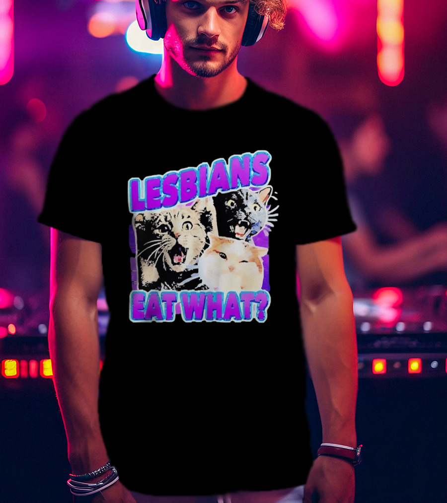 Lesbians Eat What Cat Meme Lesbian Pride Retro Cats T-Shirt