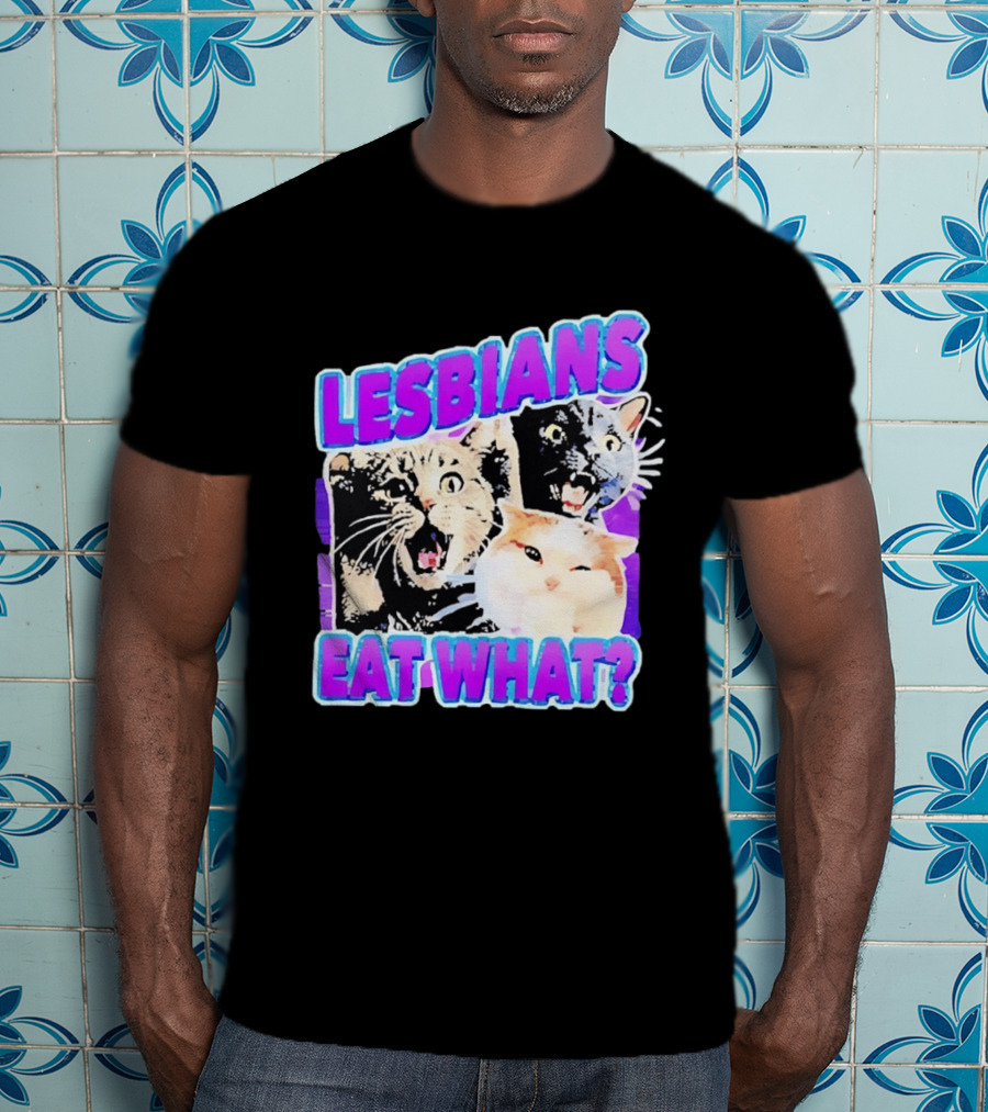 Lesbians Eat What Cat Meme Lesbian Pride Retro Cats T-Shirt