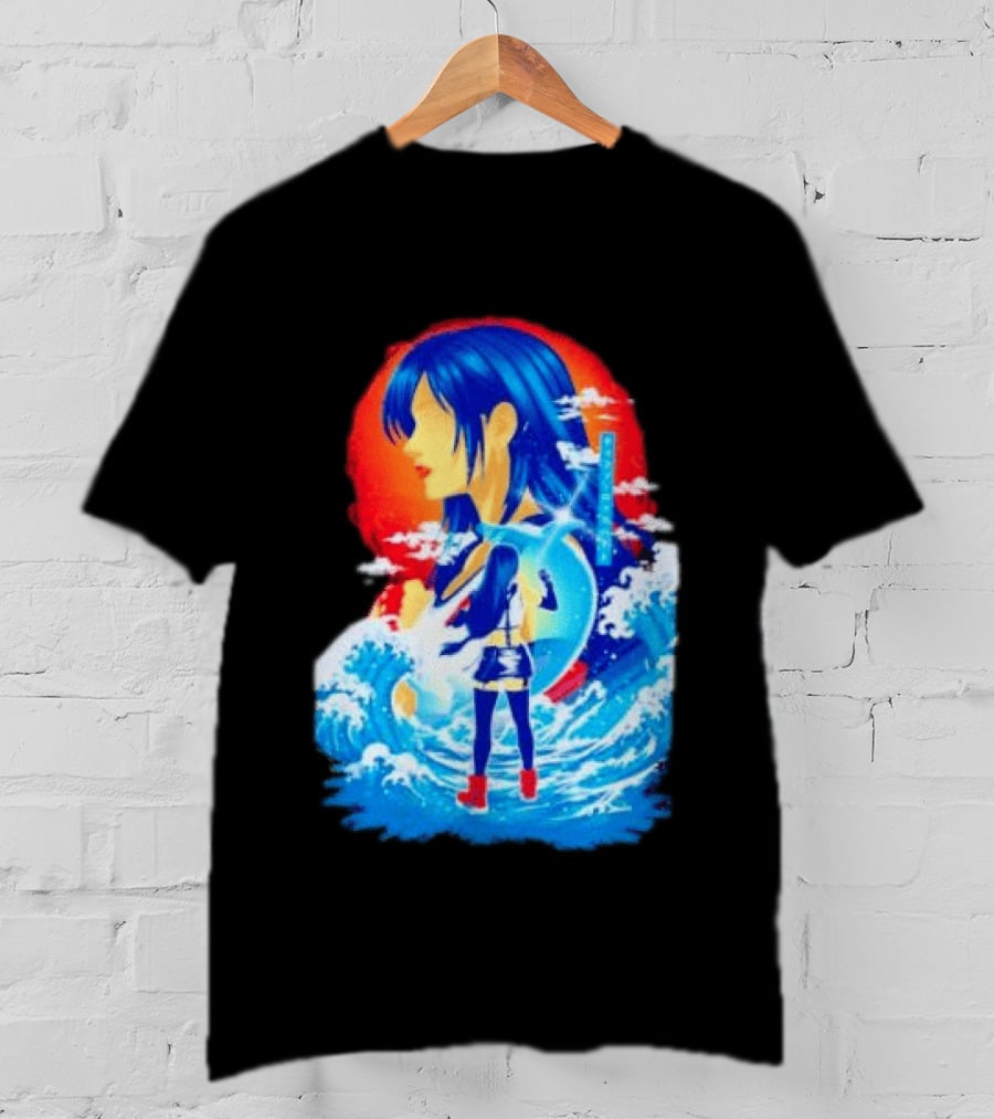 Tifa Lockhart Final Fantasy Japanese Wave Anime Art Ocean Scene T-Shirt