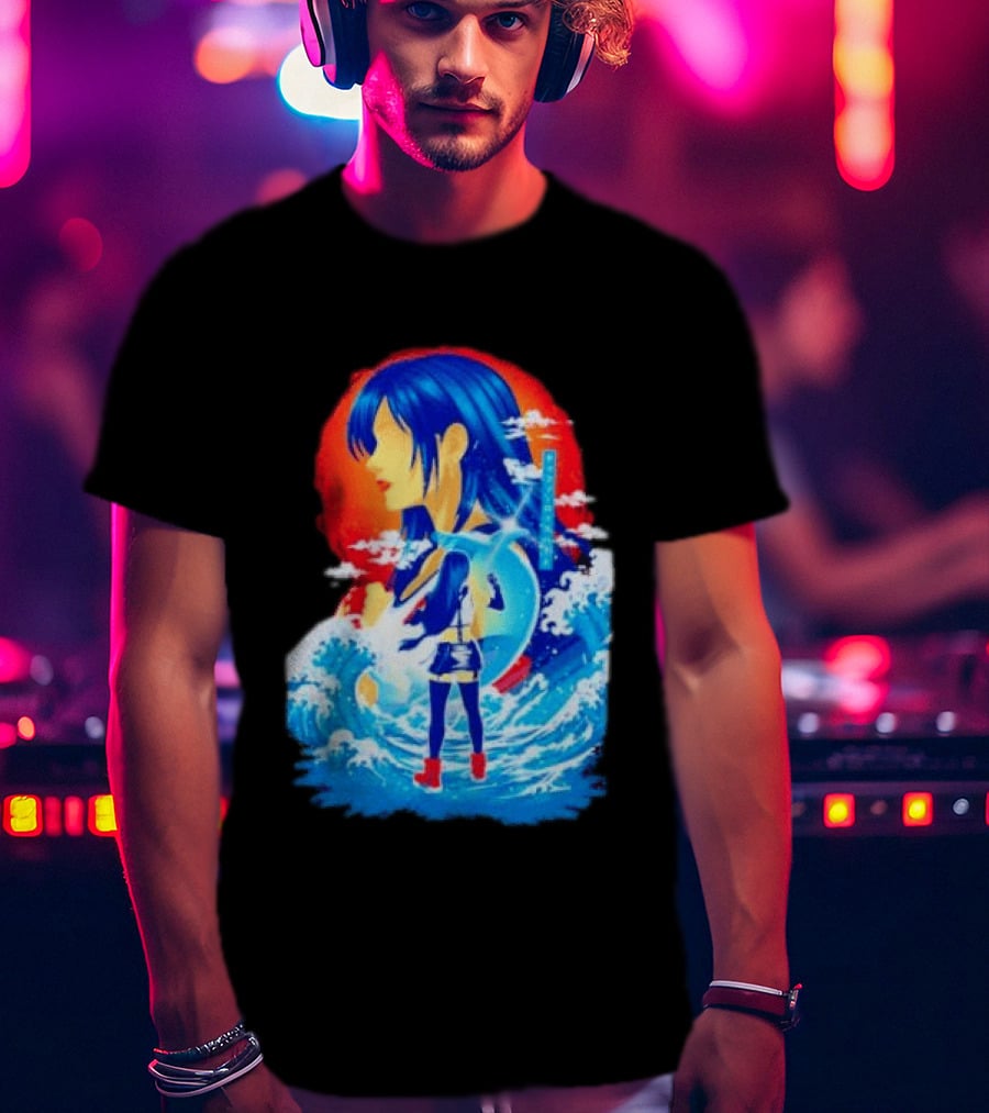 Tifa Lockhart Final Fantasy Japanese Wave Anime Art Ocean Scene T-Shirt