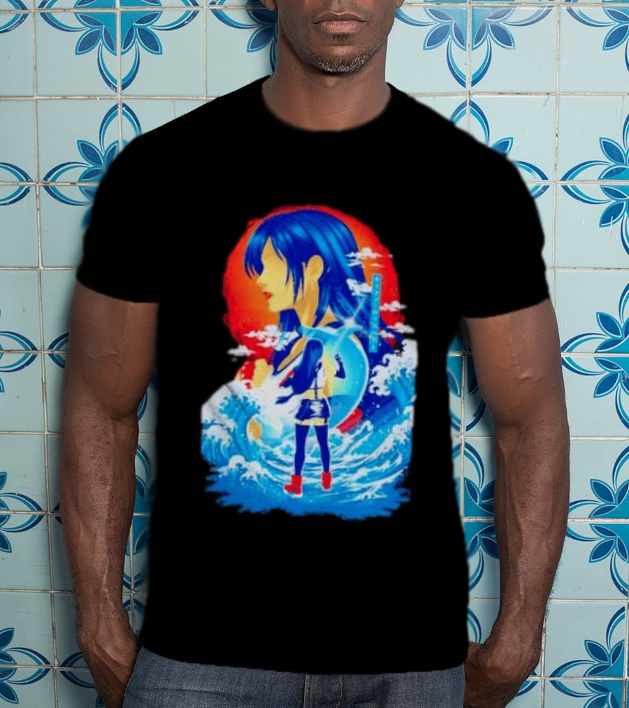 Tifa Lockhart Final Fantasy Japanese Wave Anime Art Ocean Scene T-Shirt
