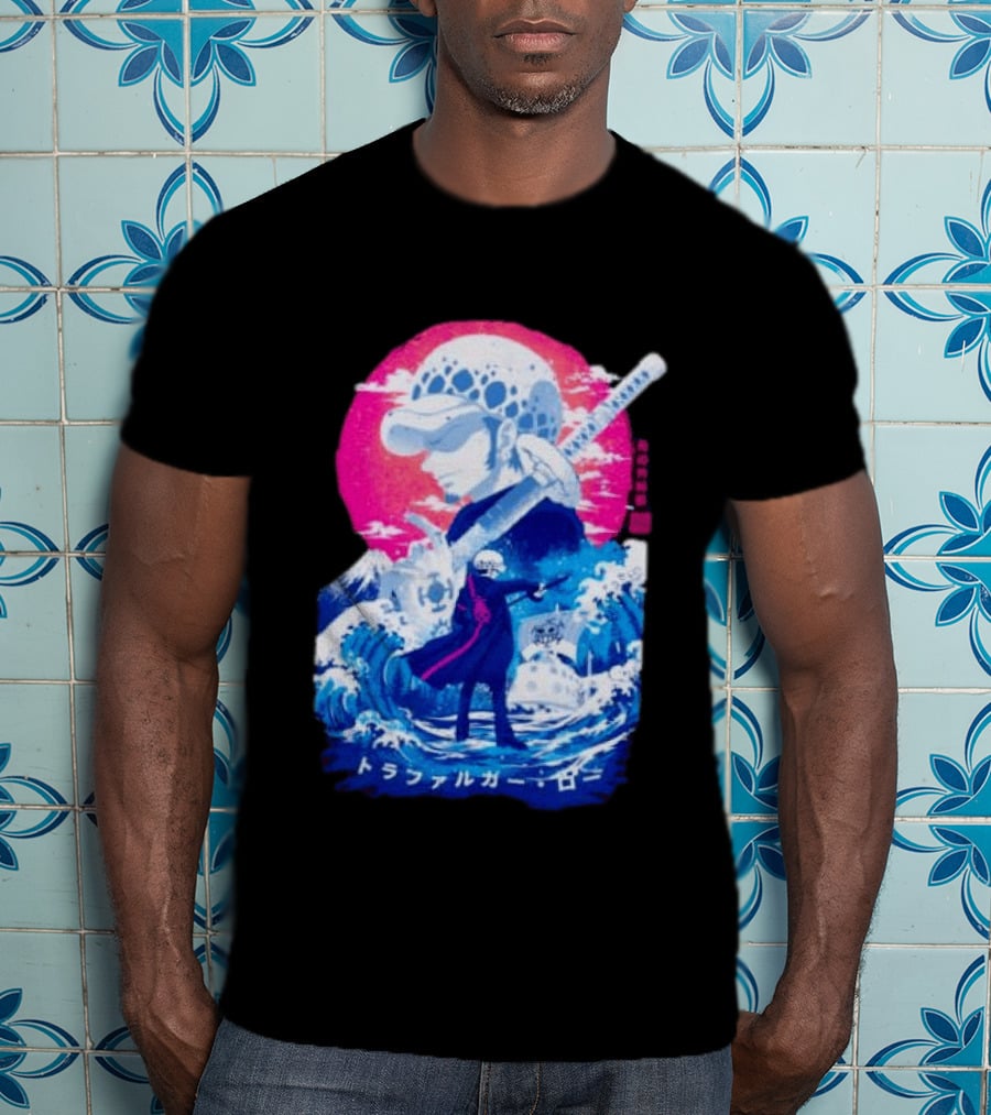 Trafalgar Law One Piece Surgeon Of Death Anime Japanese Text Scenic Waves T-Shirt