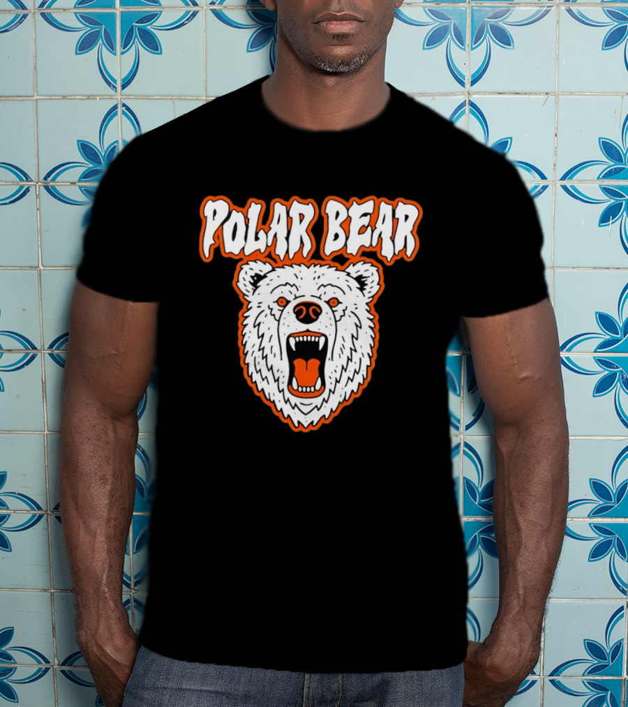 Polar Bear Roaring White Bear Face Orange Accents T-Shirt