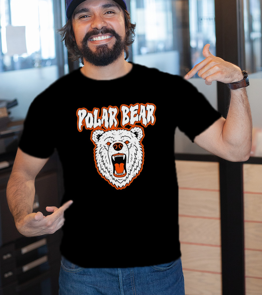 Polar Bear Roaring White Bear Face Orange Accents T-Shirt