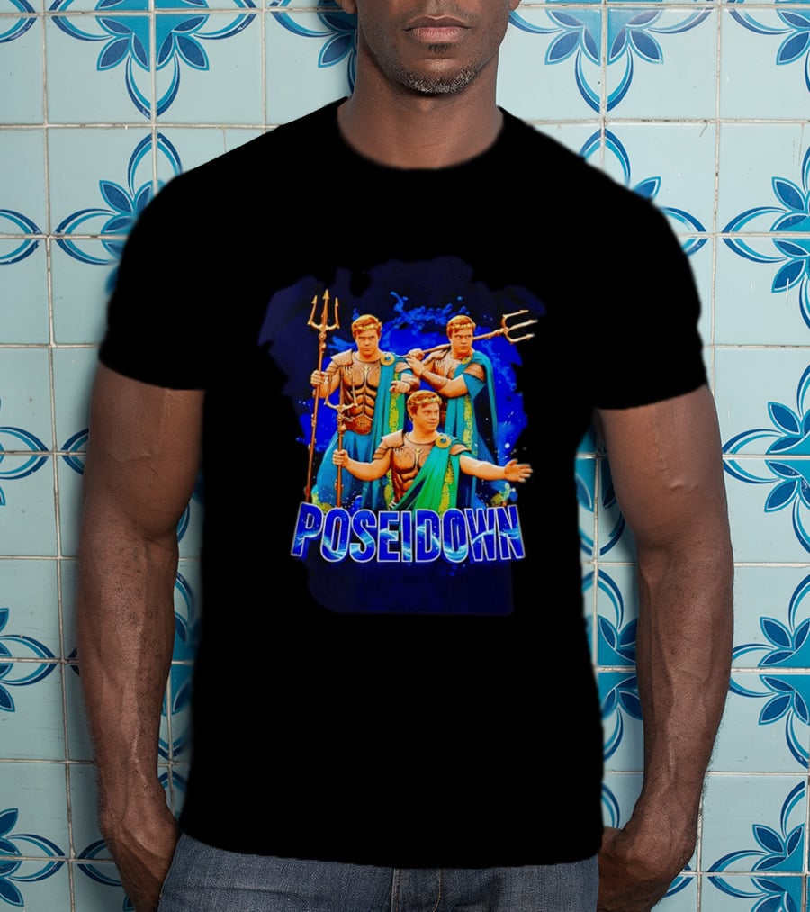 Poseidown Trident Meme Poseidon Blue Cape T-Shirt