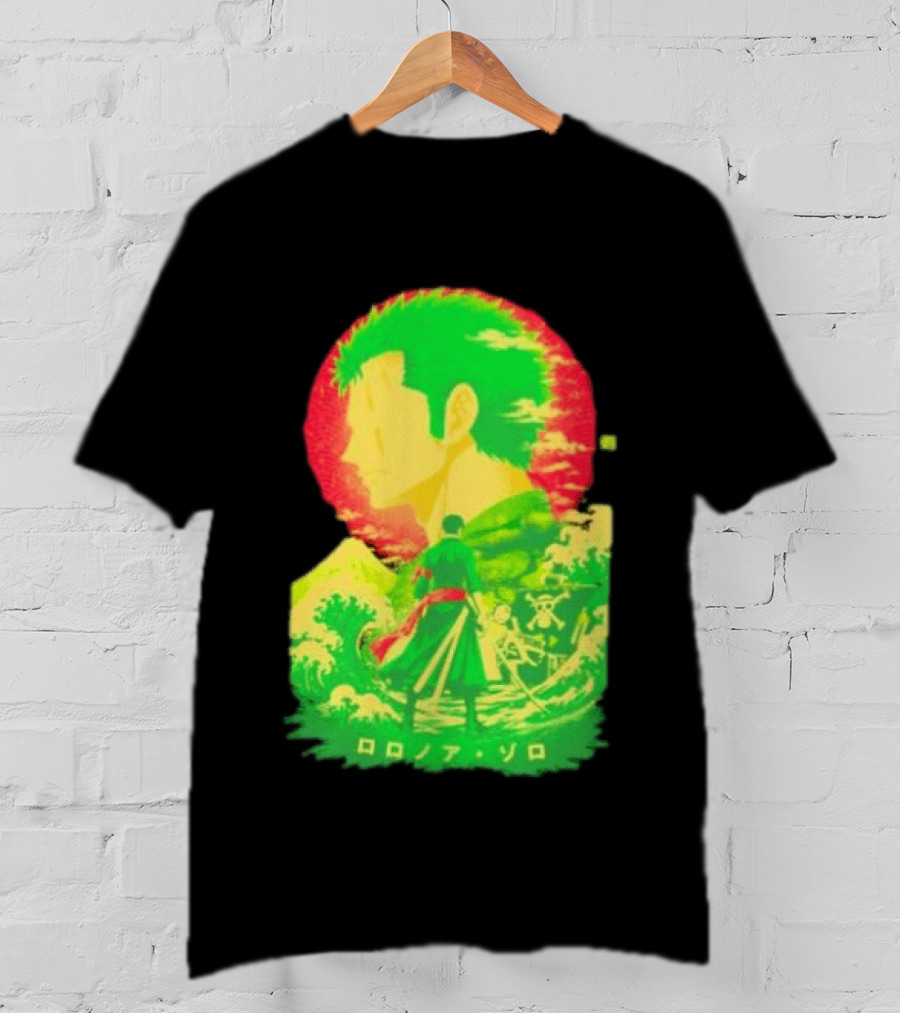 Roronoa Zoro One Piece Ukiyo E Kanji Waves Anime Series T-Shirt