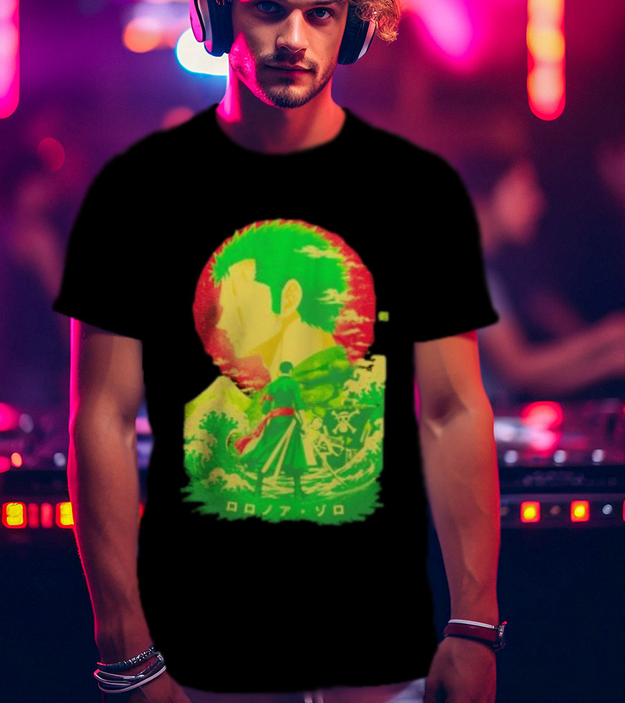 Roronoa Zoro One Piece Ukiyo E Kanji Waves Anime Series T-Shirt