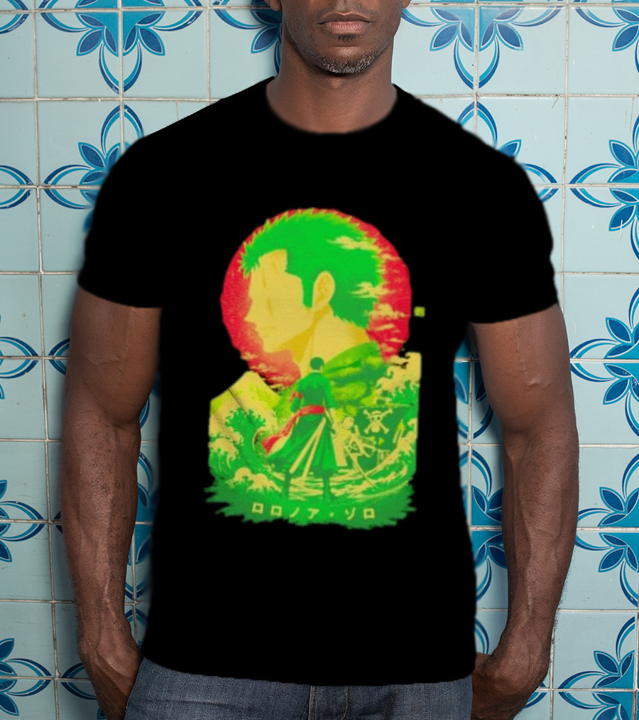 Roronoa Zoro One Piece Ukiyo E Kanji Waves Anime Series T-Shirt