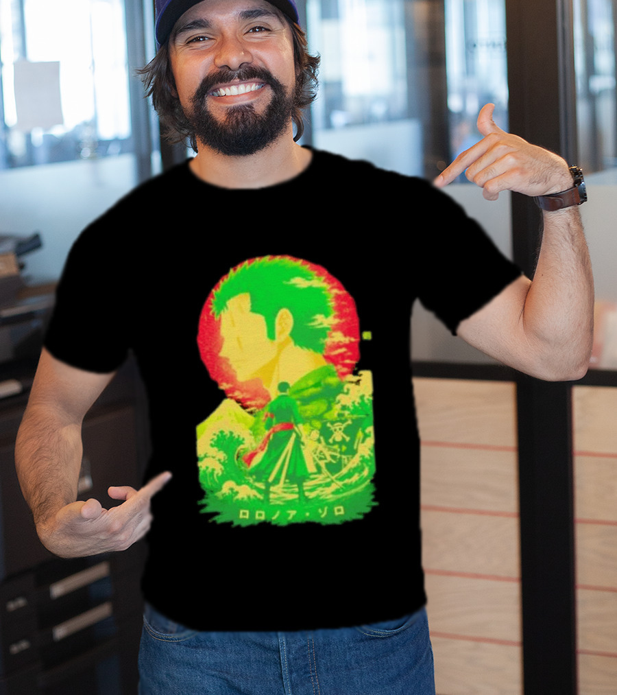 Roronoa Zoro One Piece Ukiyo E Kanji Waves Anime Series T-Shirt
