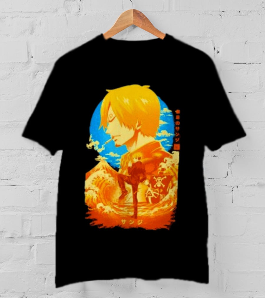 Sanji Black Leg One Piece Anime Manga Ocean Scene Luffy Jolly Roger T-Shirt
