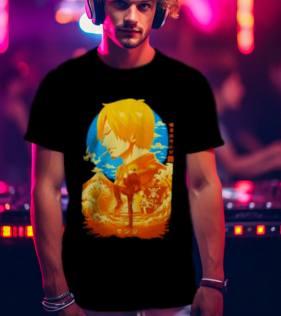Sanji Black Leg One Piece Anime Manga Ocean Scene Luffy Jolly Roger T-Shirt