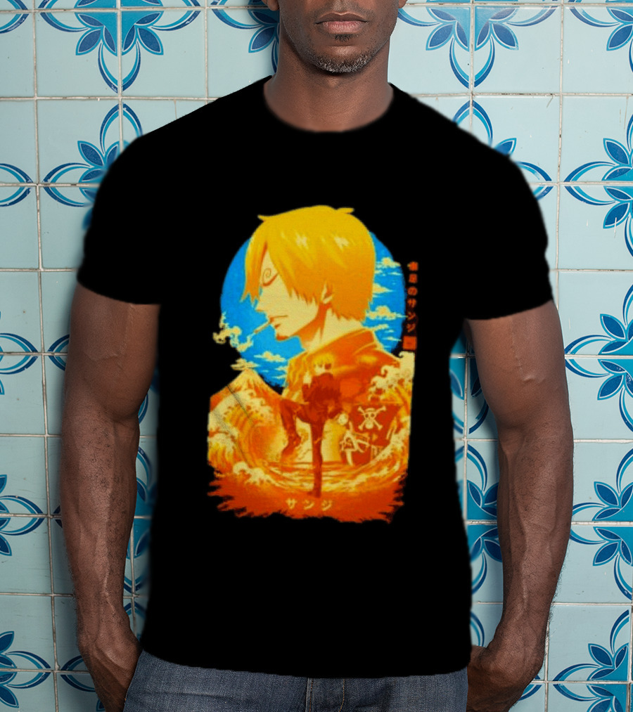 Sanji Black Leg One Piece Anime Manga Ocean Scene Luffy Jolly Roger T-Shirt