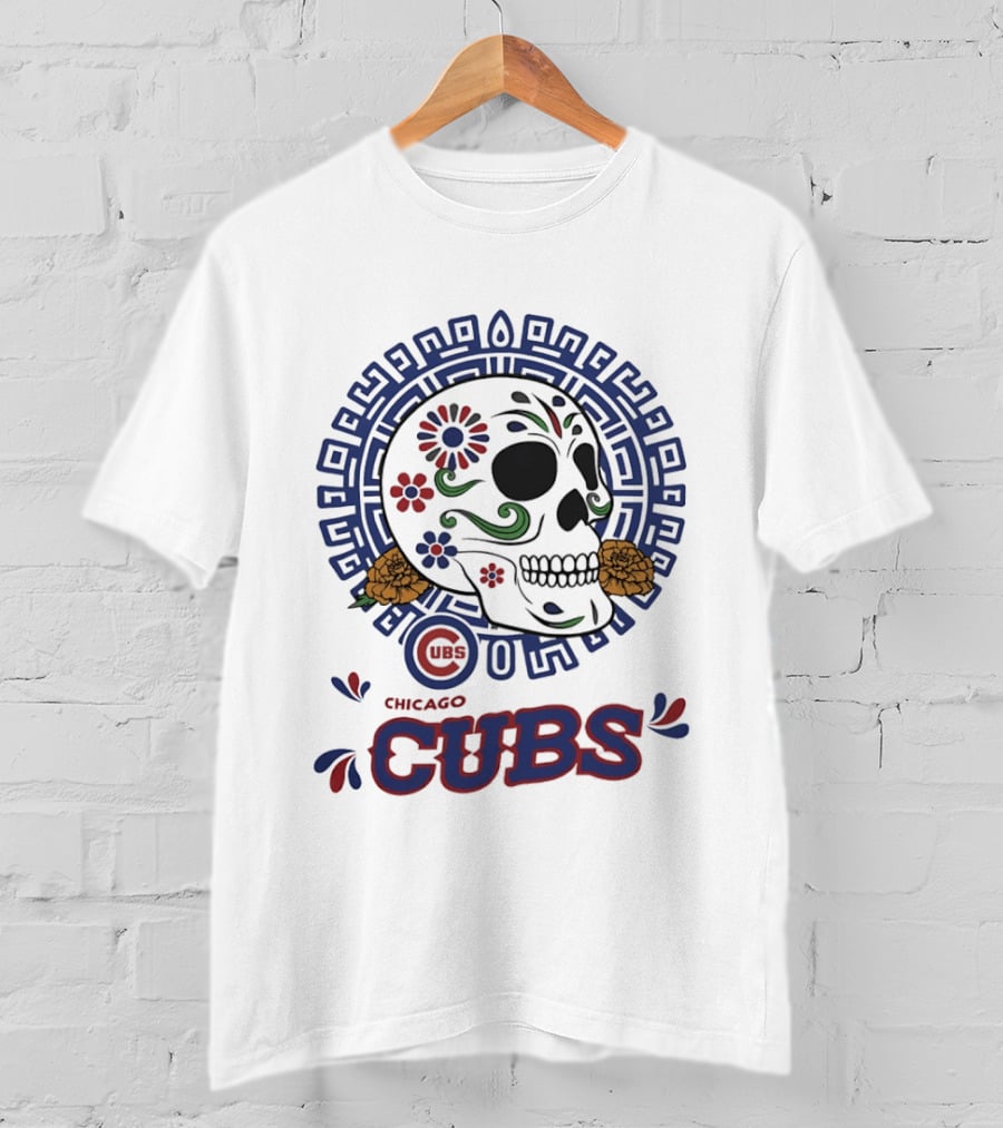 Chicago Cubs Día De Los Muertos Sugar Skull Floral T-Shirt