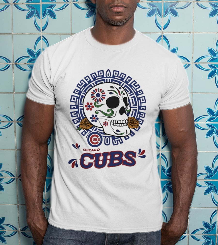 Chicago Cubs Día De Los Muertos Sugar Skull Floral T-Shirt