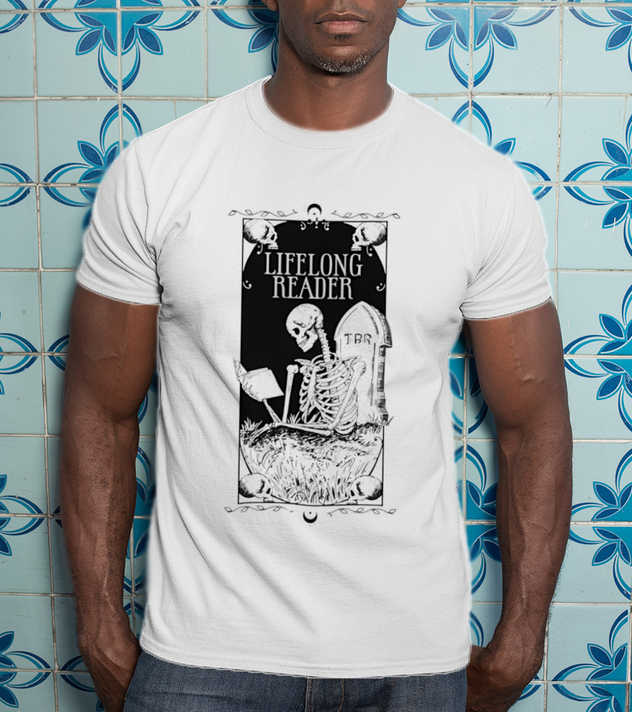 Lifelong Reader Skeleton With Book And Tombstone Retro Gothic T-Shirt