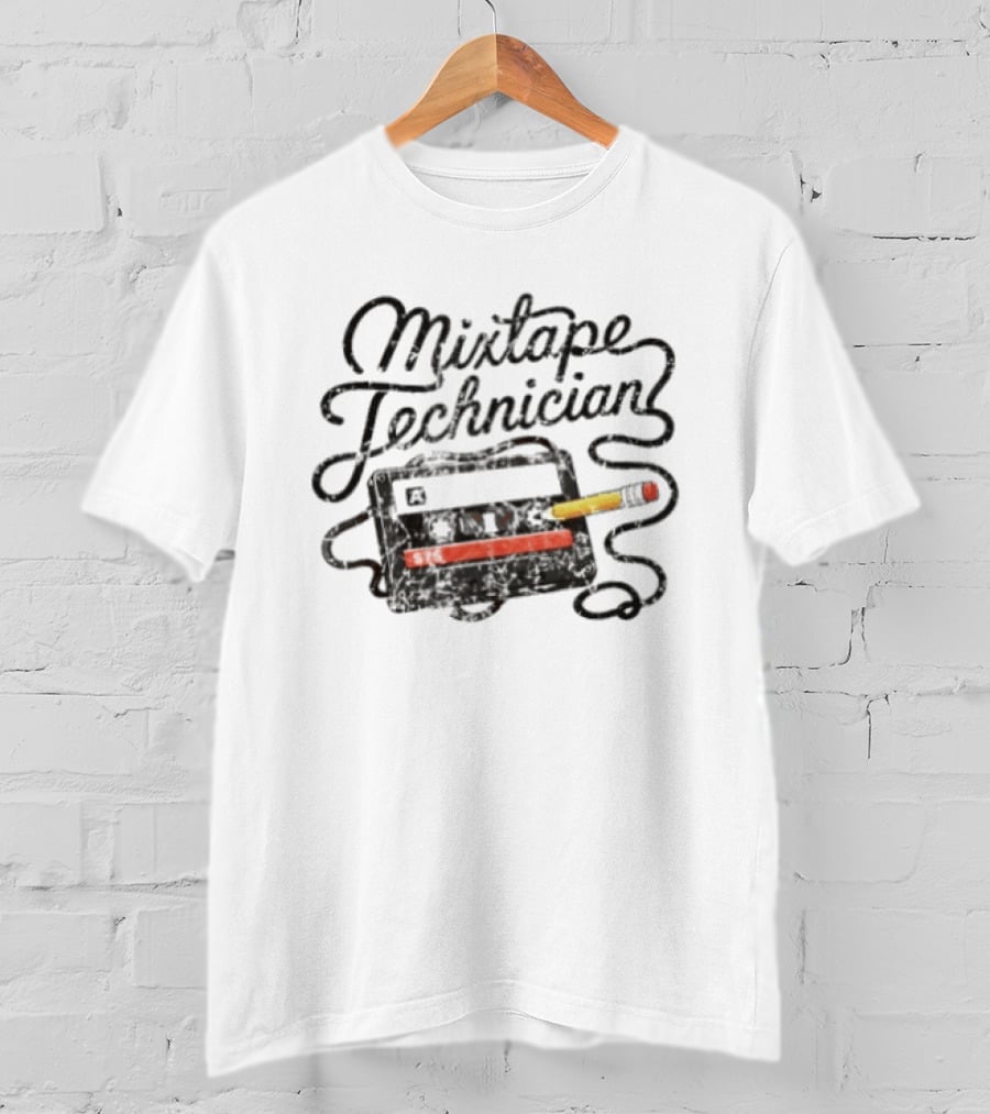 Mixtape Technician Cassette Tape 90s Nostalgia Pencil Retro Music Fans T-Shirt