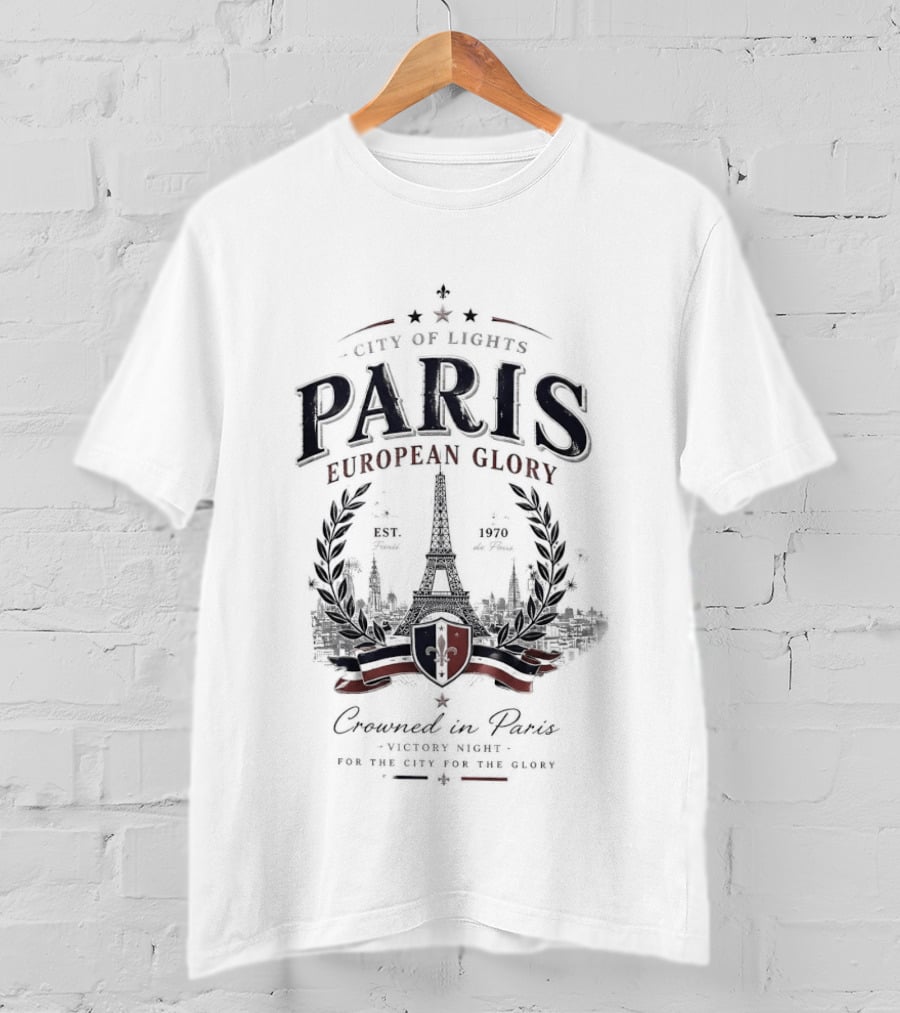 City Of Lights Paris European Glory Crowned In Paris Victory Night Tour Eiffel Fleur De Lys T-Shirt