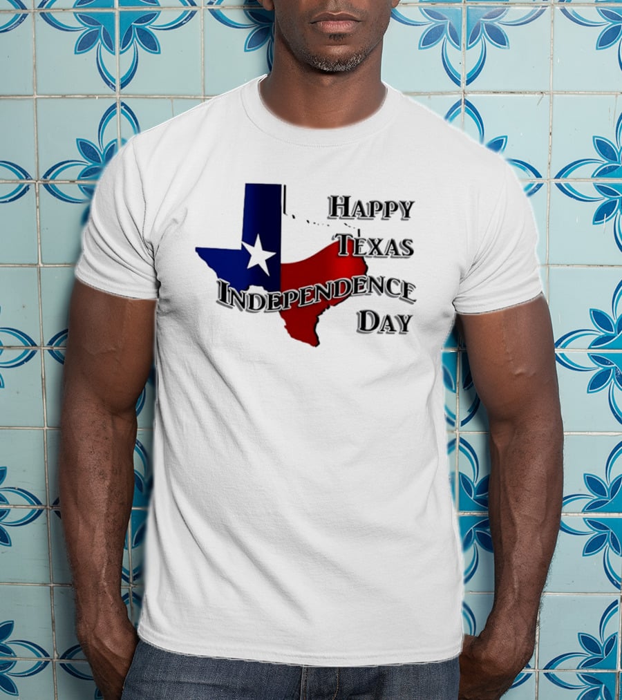 Happy Texas Independence Day Map Red And Blue Star T-Shirt