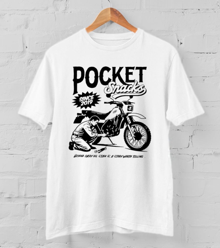 Pocket Snacks Since 2019 Motorcycle Mechanic Oil Stain T-Shirt