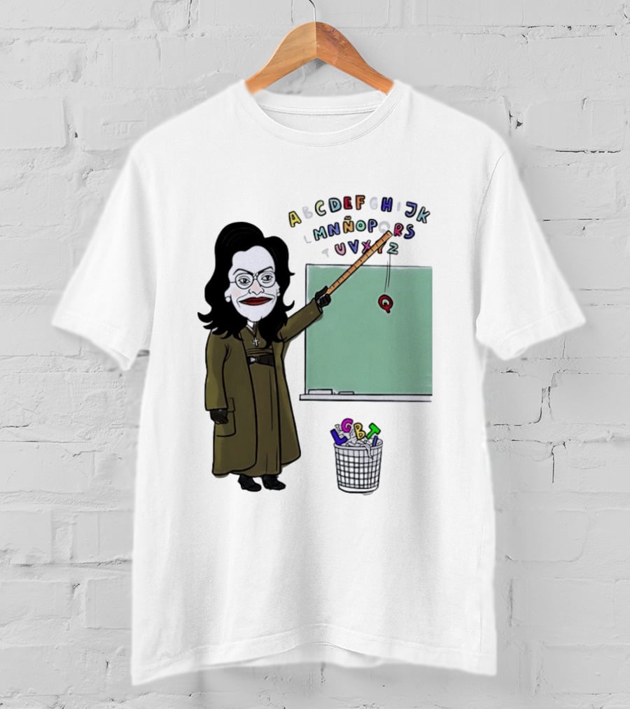 LGBTQ Alphabet Removal Cartoon Teacher With Chalkboard And Trash Bin T-Shirt