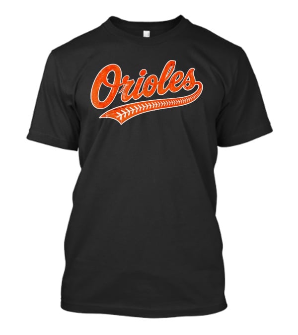 Baltimore Orioles Vintage Text With Baseball Stitching T-Shirt