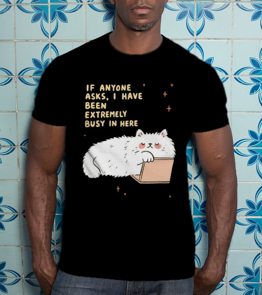 If Anyone Asks I Have Been Extremely Busy In Here Fluffy White Cat In Box T-Shirt