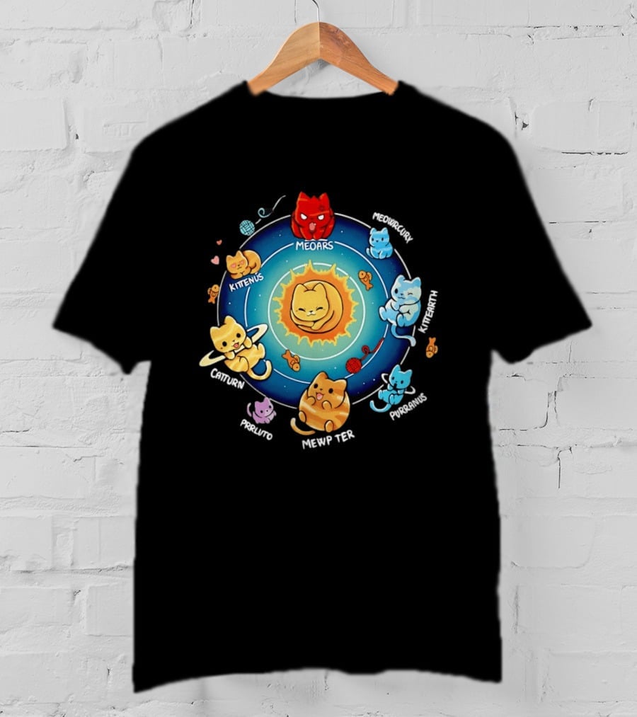 Cat Solar System Pun With Meowars And Planets Names Like Kittenus And Purrurns T-Shirt