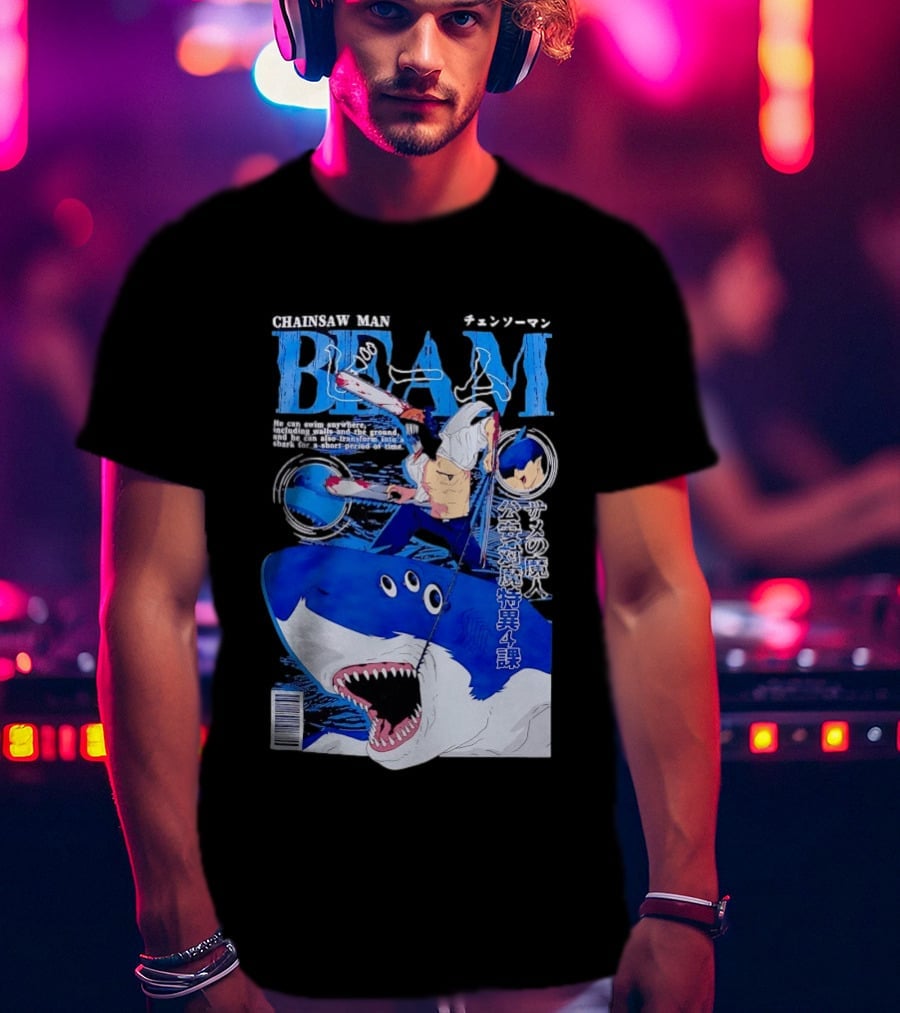 Chainsaw Man Beam Shark Transformation Japanese Manga Cover T-Shirt