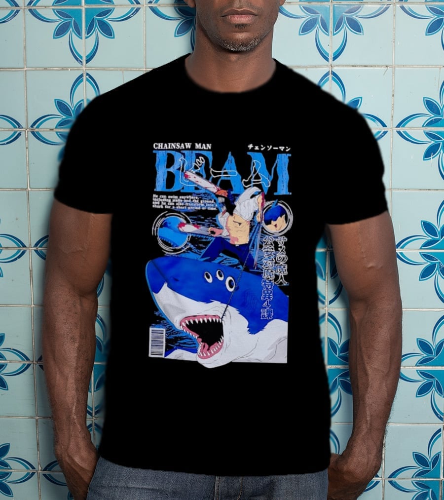 Chainsaw Man Beam Shark Transformation Japanese Manga Cover T-Shirt